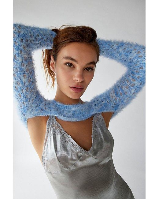Urban Outfitters Blue Uo Whitney Fuzzy Shrug Sweater