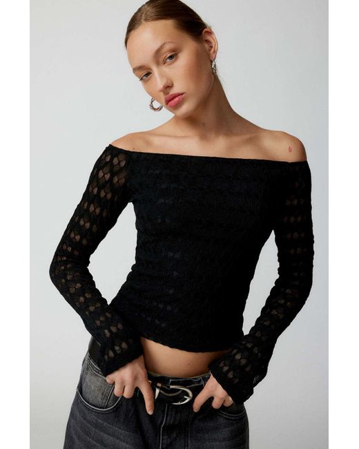 Motel Neira Textured Off-the-shoulder Top In Black,at Urban Outfitters