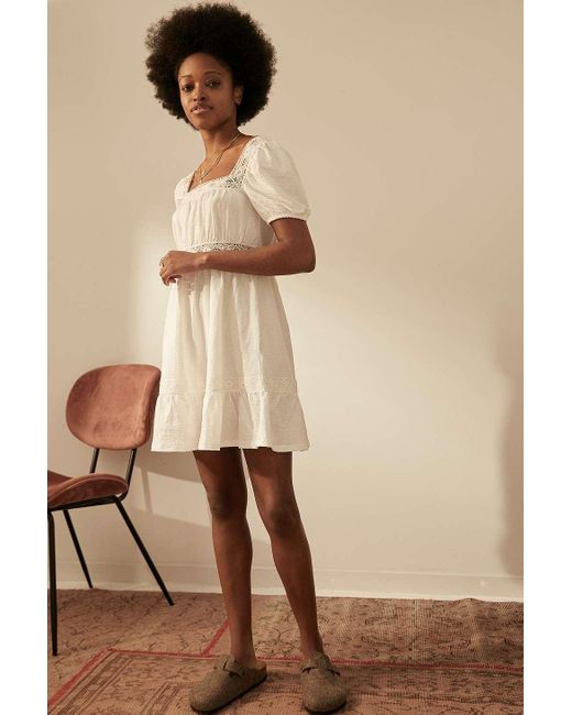 Urban Outfitters White Uo Lace-trim Prairie Mini Dress