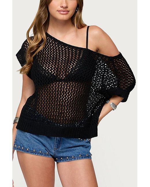Edikted Black Trix Off Shoulder Open Knit Top