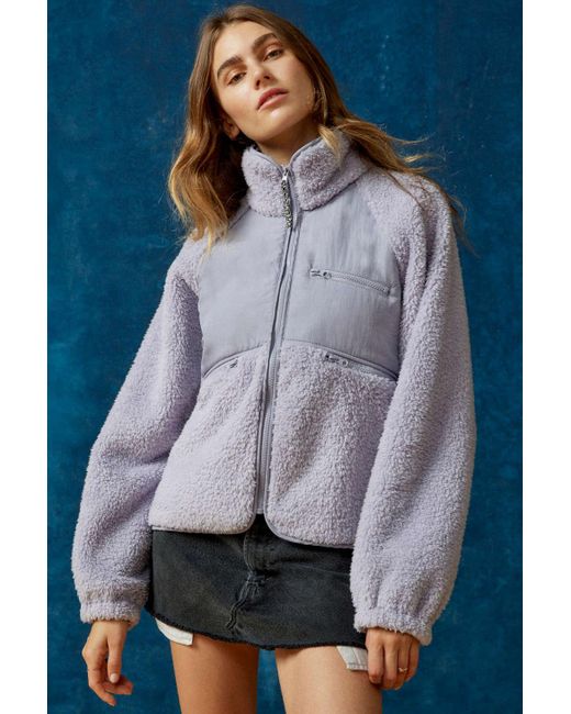 BDG Blue Chuck Fleece Zip-up Jacket In Lilac,at Urban Outfitters