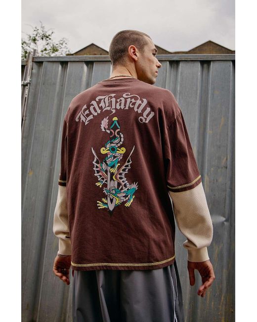 Ed Hardy Uo Exclusive Brown Double Layer T-shirt for men