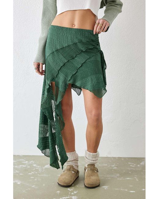 Urban Outfitters Green Uo Asymmetrical Spliced Textured Mini Skirt