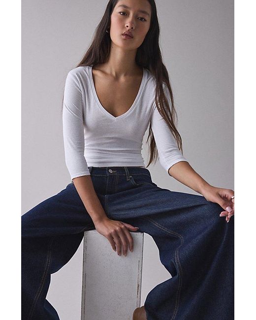 BDG Gray Vee Neck 3/4 Sleeve Spill The Tee