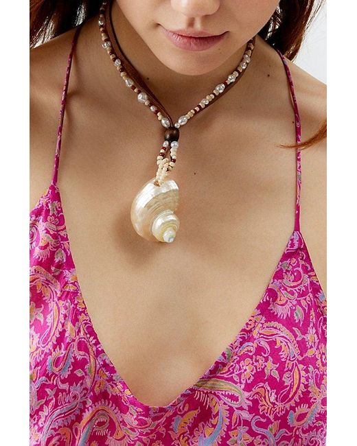 Urban Outfitters Pink Ariel Shell Corded Necklace