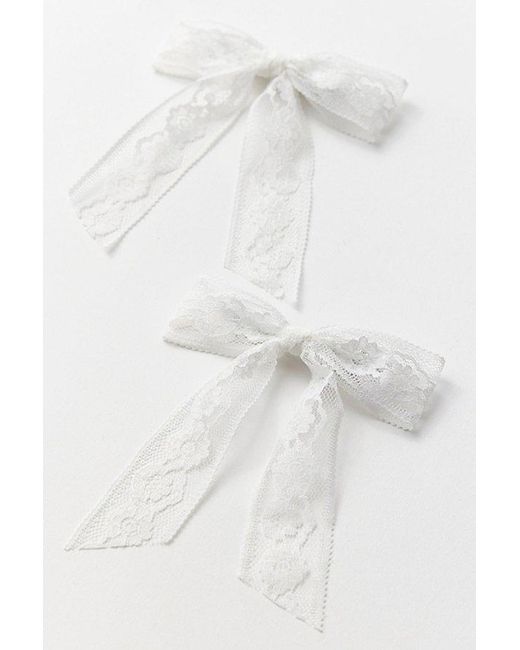 Urban Outfitters White Mini Lace Hair Bow Clip Set