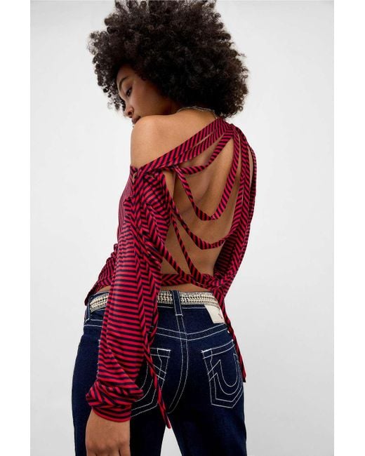 Jaded London Red Gaia Slashed Backless Stripe Top