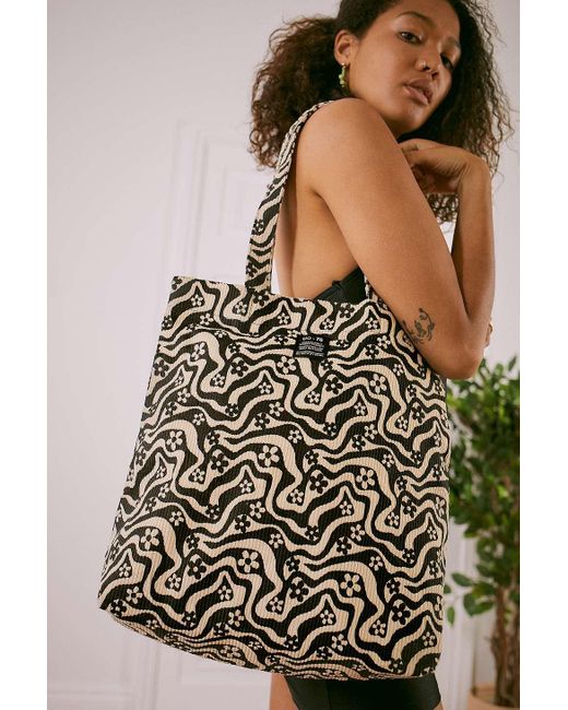 Urban Outfitters Black Uo Swirl & Floral Corduroy Tote Bag