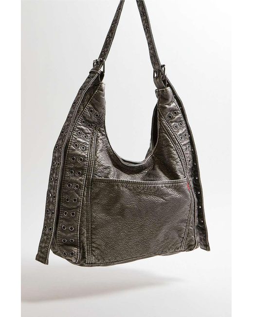 Urban Outfitters Gray Uo Faux Leather Eyelet Trapeze Shoulder Bag