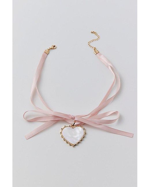 Urban Outfitters Brown Rhinestone Heart Ribbon Necklace