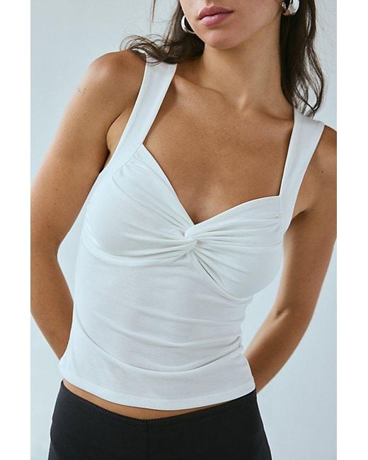 Urban Outfitters White Uo Suri Twist-Front Cropped Tank Top