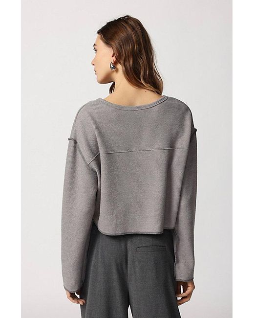 Urban Outfitters Gray Uo Parker Notch Neck Long Sleeve Top