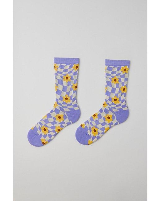 Urban Outfitters Blue Warped Floral Crew Sock for men