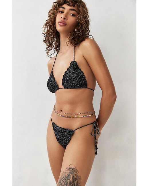 Out From Under Brown Glitter Knit Bikini Top