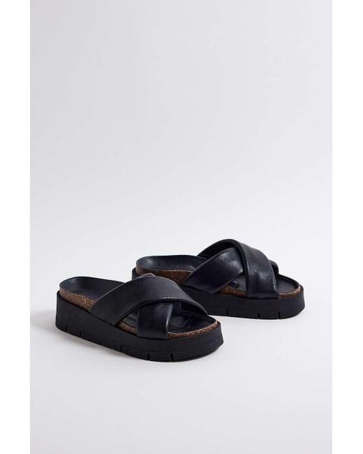 Urban Outfitters Gray Uo Black Indie Cross Strap Leather Sandals