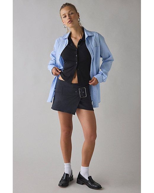 Kimchi Blue Black Girls Night Low-Rise Belted Wrap Micro Mini Skort