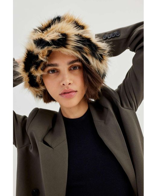 Urban Outfitters Black Ace Fluffy Faux Fur Bucket Hat