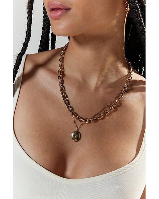 Urban Outfitters Metallic Locket Layered Necklace Set