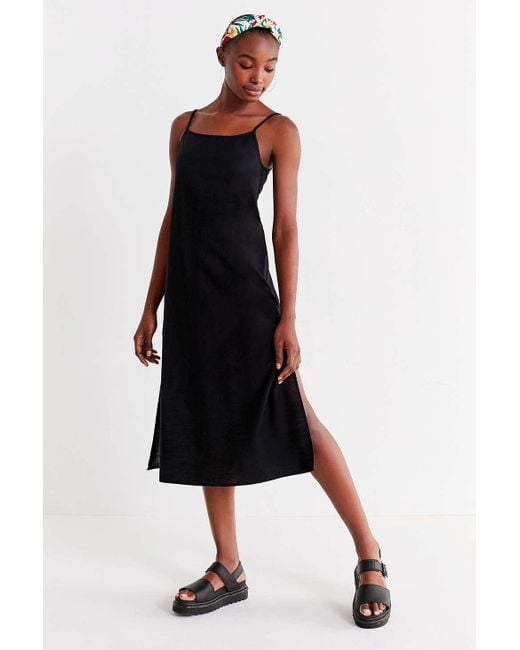 Urban Outfitters Black Uo Backless Linen Midi Dress