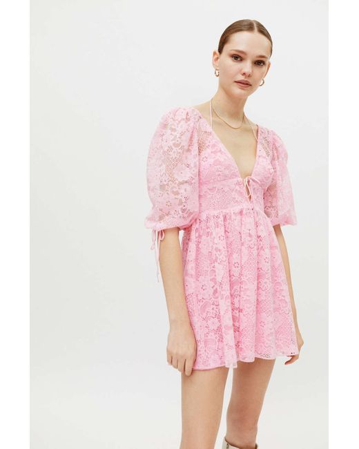 For Love & Lemons Serena Lace Backless Mini Dress in Pink | Lyst Canada