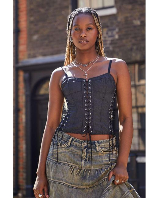 Urban Outfitters Gray Uo Lace-up Punk Corset