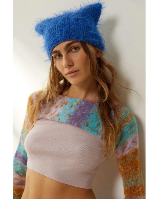 Urban Outfitters Mylo Fuzzy Ear Beanie In Blue,at