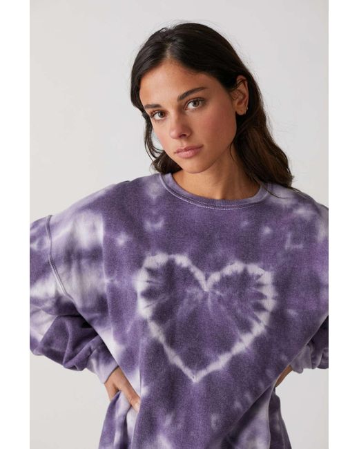 Urban Renewal Remade Heart Tie-dye Crew Neck Sweatshirt in Purple | Lyst
