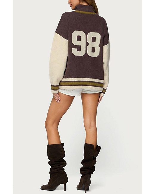 Edikted Brown 98 Varsity Zip Up Sweater