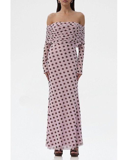 AFRM Red Thelma Mesh Off-The-Shoulder Long Sleeve Maxi Dress