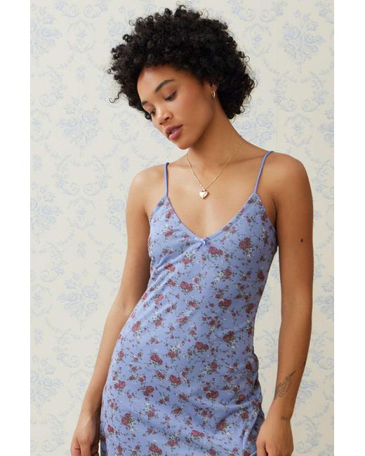 Urban Outfitters Blue Uo Floral Mesh Maxi Dress