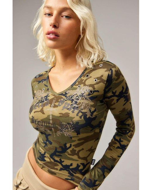 Minga Natural Minga Camouflage Long Sleeve Top Xs At Urban Outfitters
