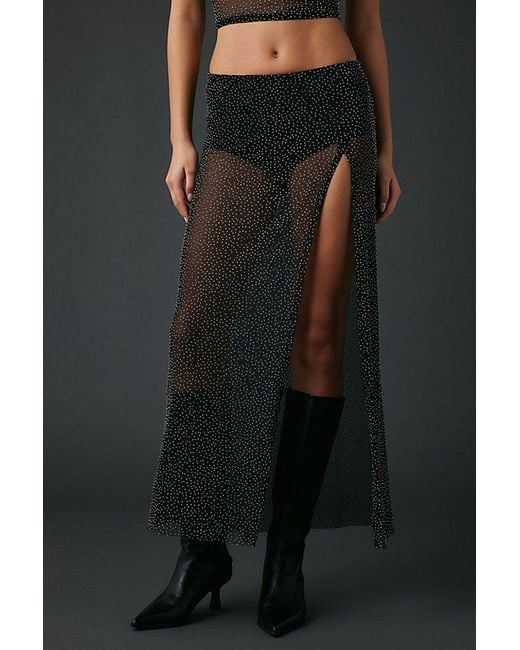 Urban Outfitters Black Uo A Girl's Best Friend Rhinestone Studded Sheer Mesh Skirt 2-Piece Set