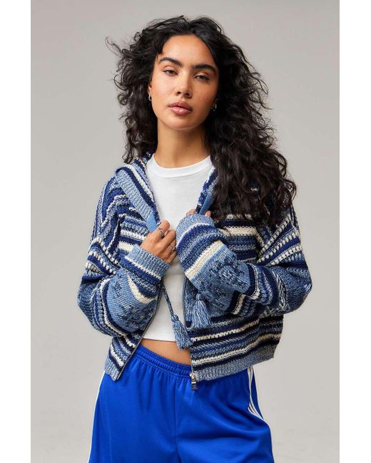 BDG Blue Festival Sun Knit Zip-up Hoodie