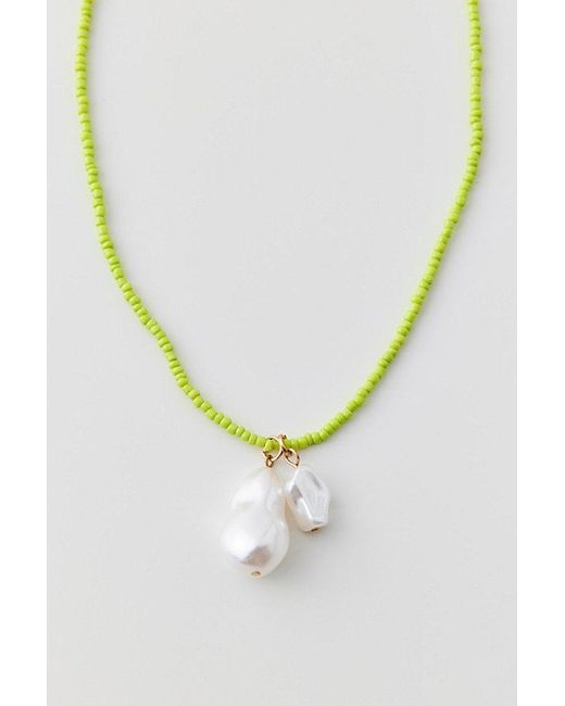 Urban Outfitters Metallic Pearl Pendant Beaded Necklace