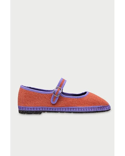 Flabelus Red Linen Mary Jane Flat