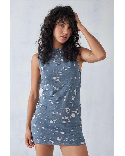 Urban Outfitters Blue Uo Pamela Distressed Rip Mini Dress