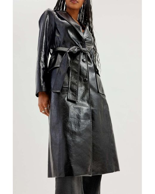 Urban Outfitters Black Uo Chantel Faux Leather Trench Coat