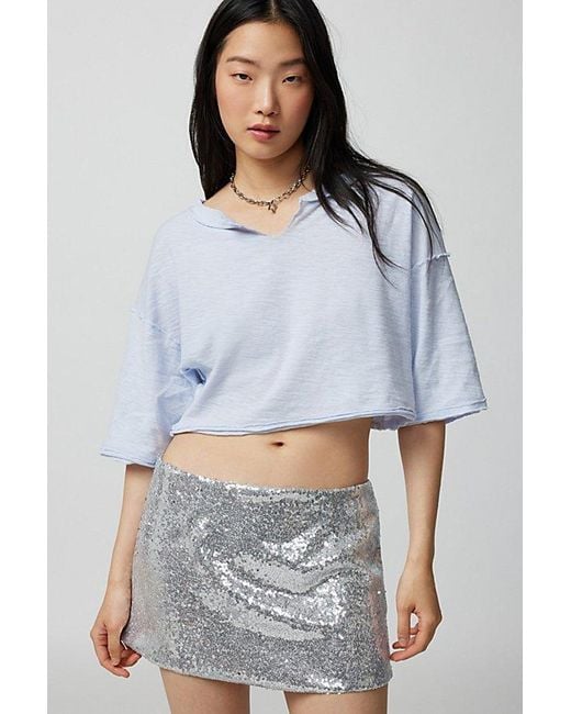 Urban Outfitters Blue Uo Brayden Cropped Notch Neck Tee