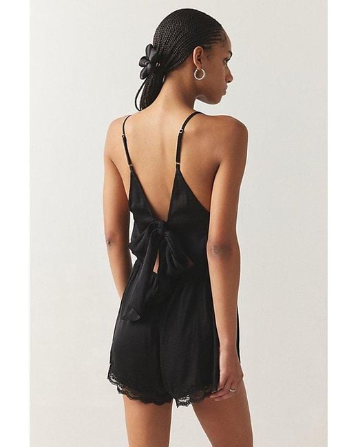 Out From Under Black Juliette Lacy Satin Romper