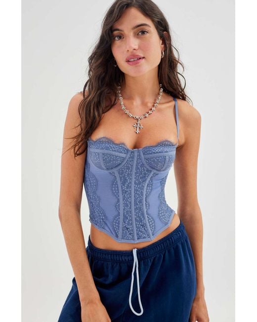 Out From Under Modern Love Lace Corset In Slate At Urban Outfitters