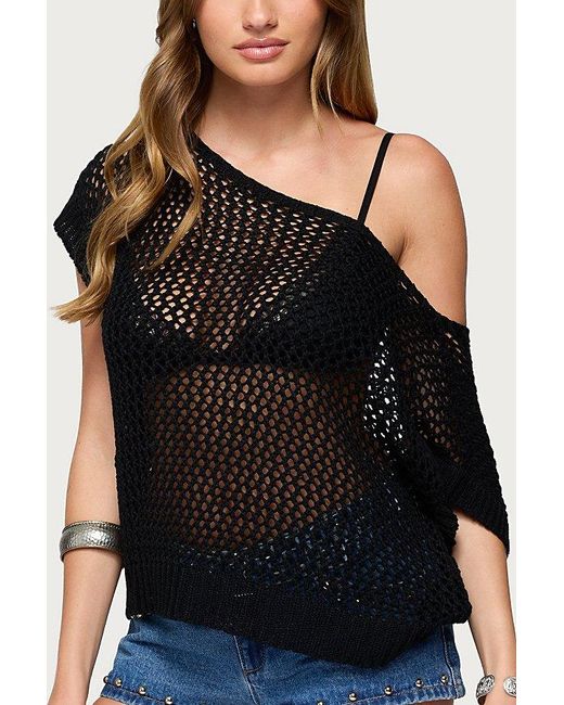 Edikted Black Trix Off Shoulder Open Knit Top