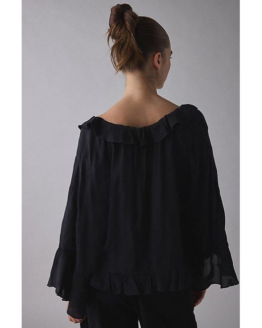 Kimchi Blue Blue Joni Embroidered 3/4 Sleeve Ruffle Blouse