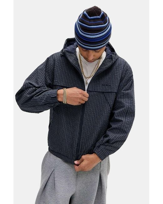 iets frans Blue Navy Check Miller Fleece Anorak Jacket for men