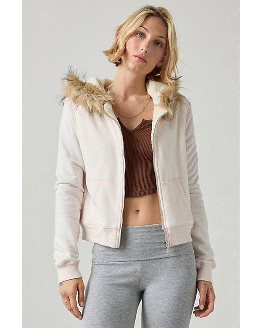 Out From Under Women's Natural Bundle Up Faux Fur Trim Zip-Up