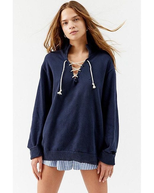Urban Renewal Blue Remade Lace-Up Sweater