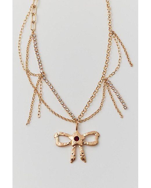 Urban Outfitters Brown Josie Textured Bow Necklace