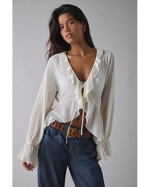Kimchi Blue Gray Dream Catcher Ruffle Bell Sleeve Flyaway Blouse