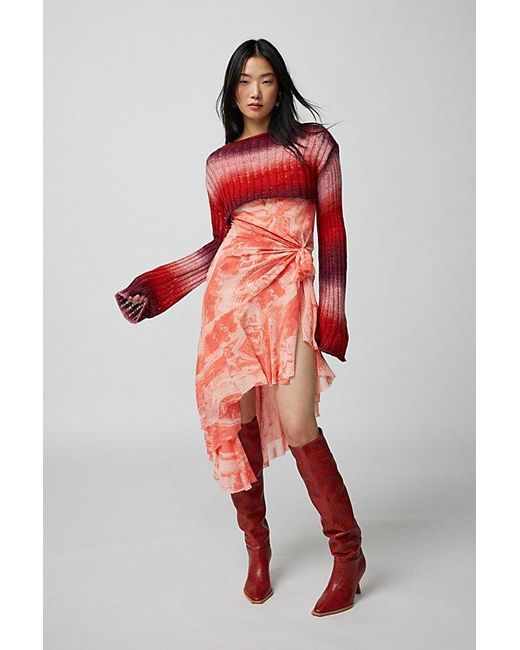 Urban Outfitters Red Uo Andy Printed Asymmetrical Midi Dress