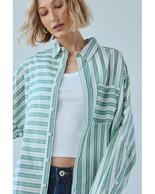 BDG Blue Alex Breezy Cotton Oversized Button-Down Shirt