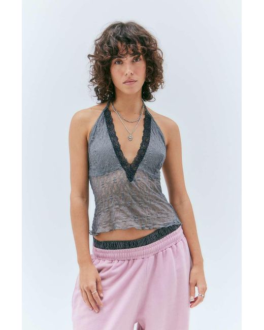 Urban Outfitters Gray Uo Nicole Lace Halterneck Top